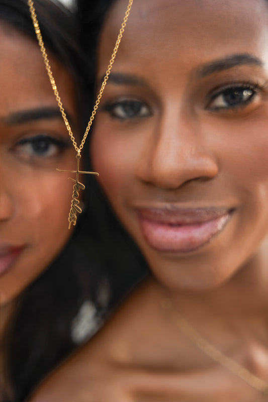 Fearless Script Cross Necklace