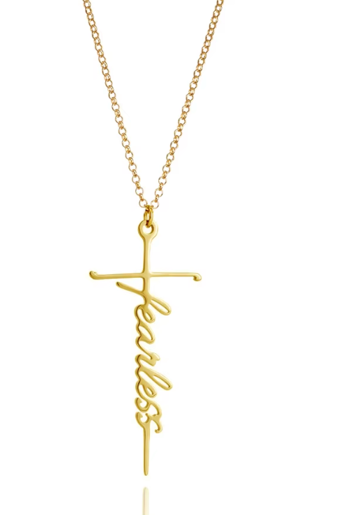Fearless Script Cross Necklace
