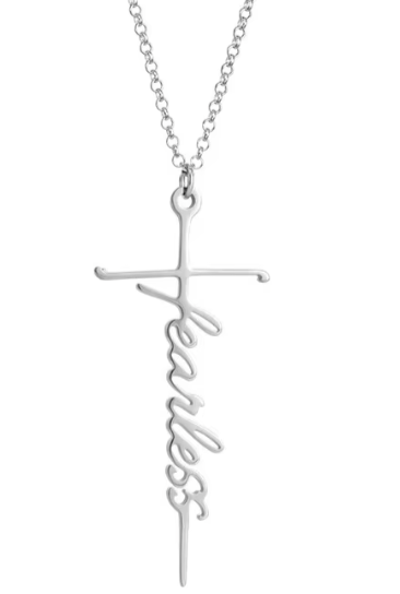 Fearless Script Cross Necklace