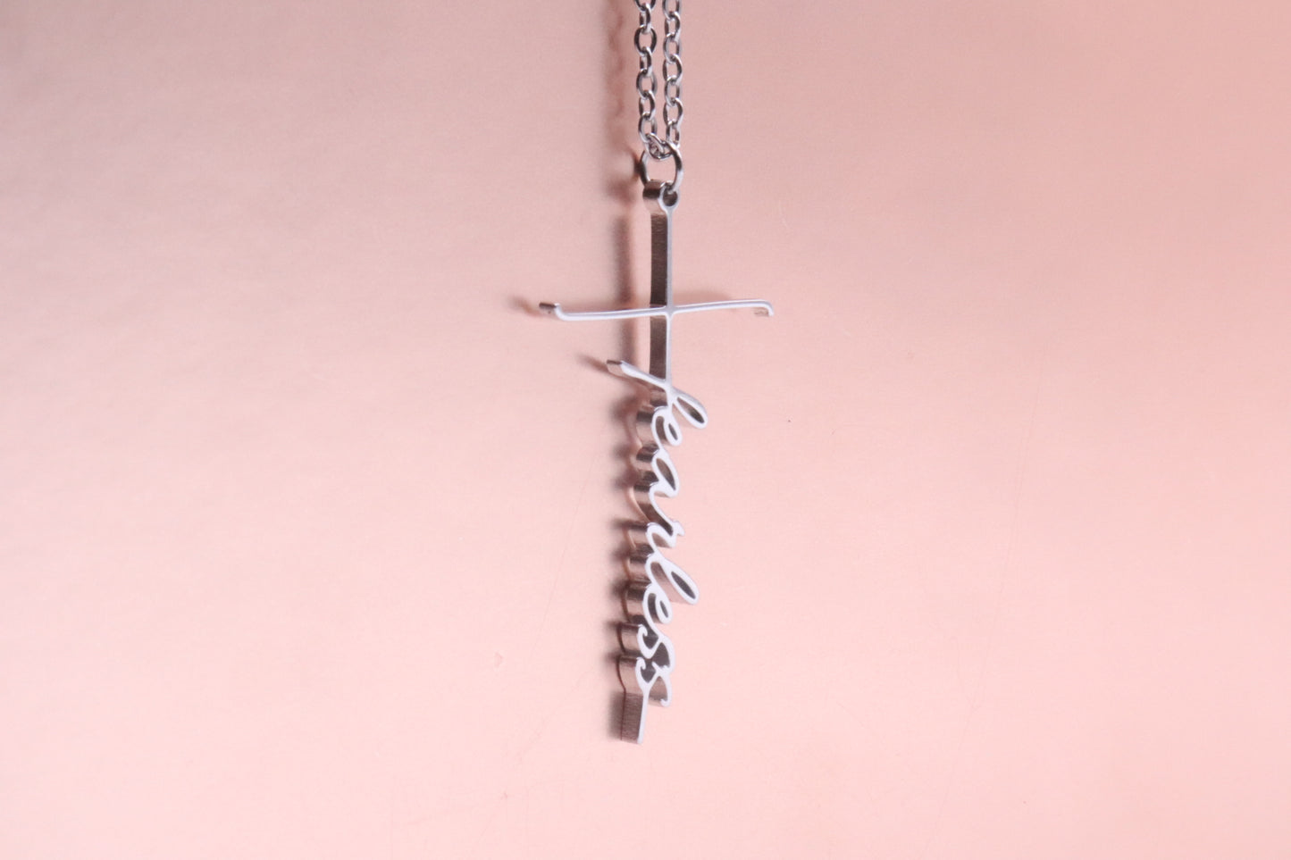 Fearless Script Cross Necklace