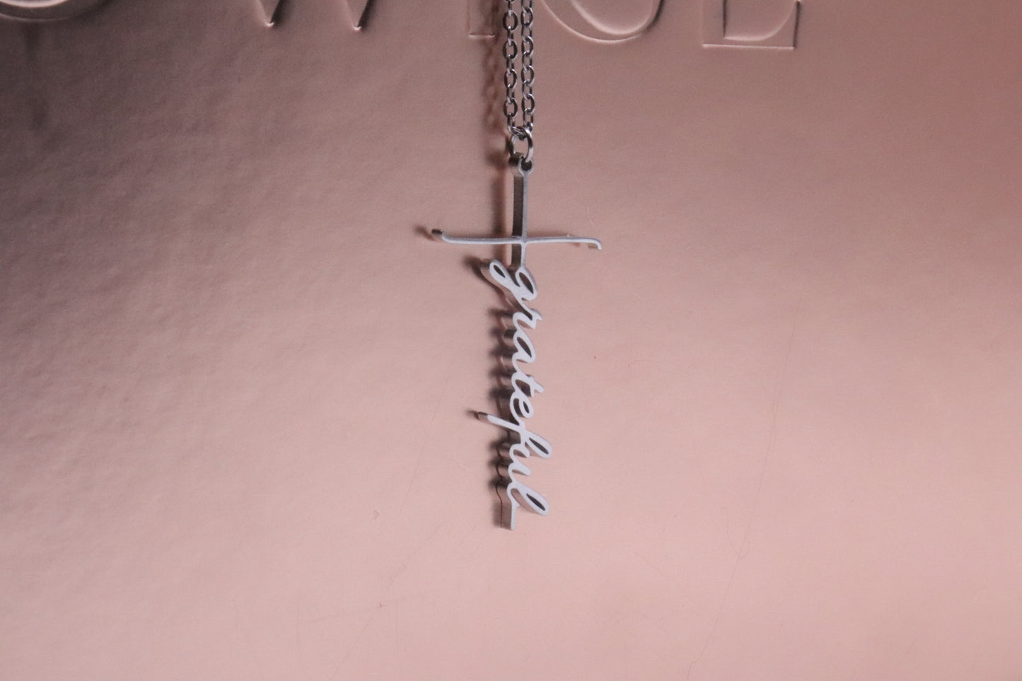 Grateful Script Cross Necklace