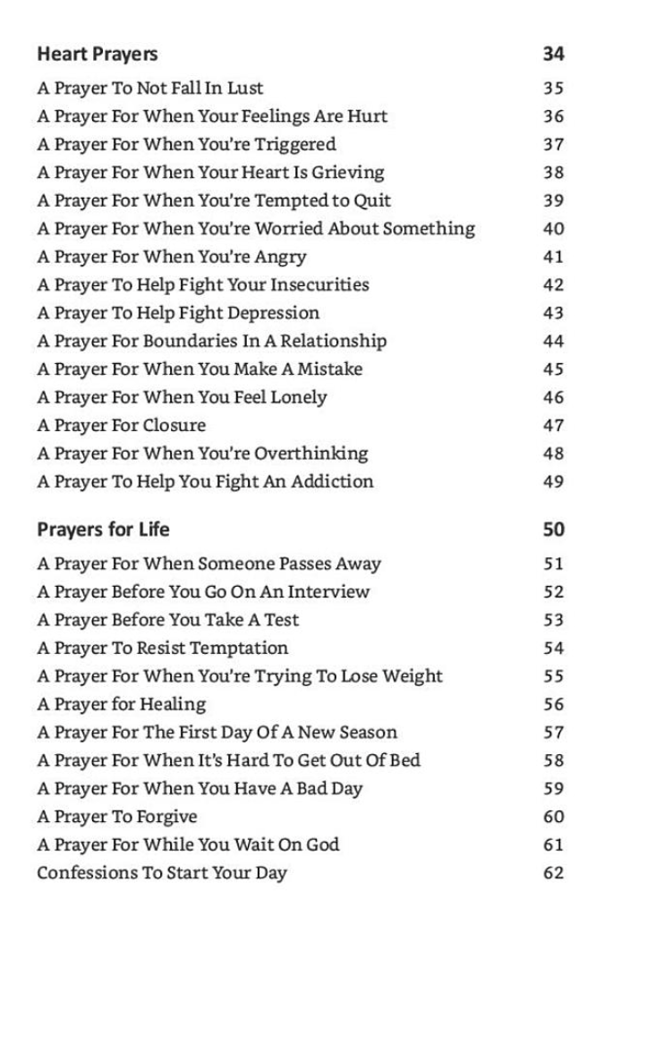 Table of Contents of Prayer Book by Three Wise Gifts