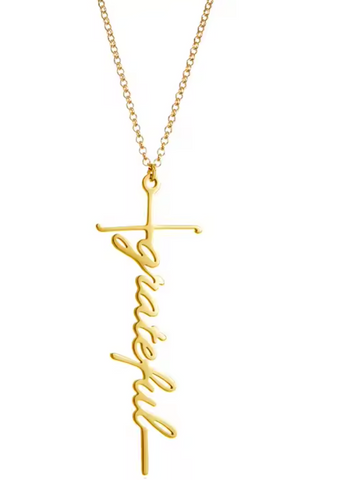 Grateful Script Cross Necklace