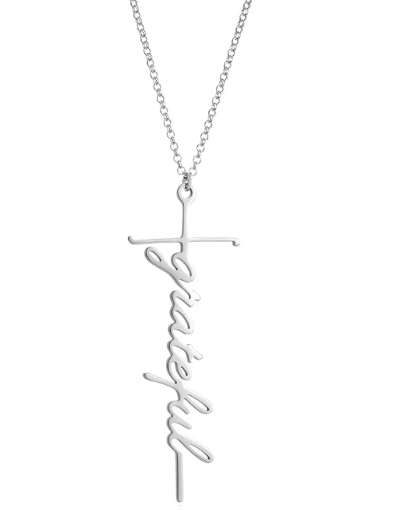 Grateful Script Cross Necklace