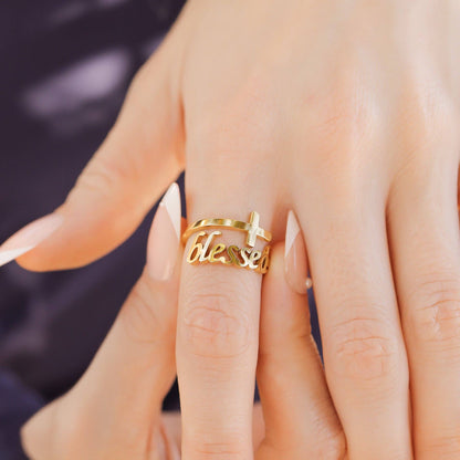 Blessed Cross Adjustable Ring