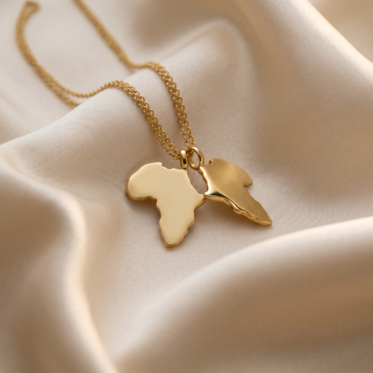 Africa Butterfly Pendant Necklace - 18k Gold on Champagne Satin