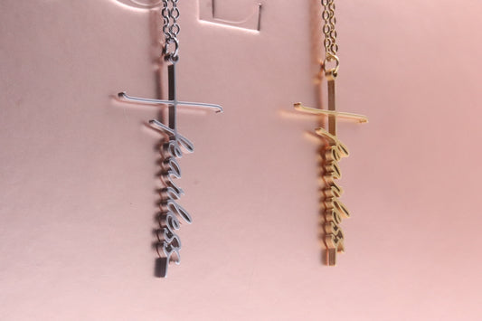Fearless Script Cross Necklace