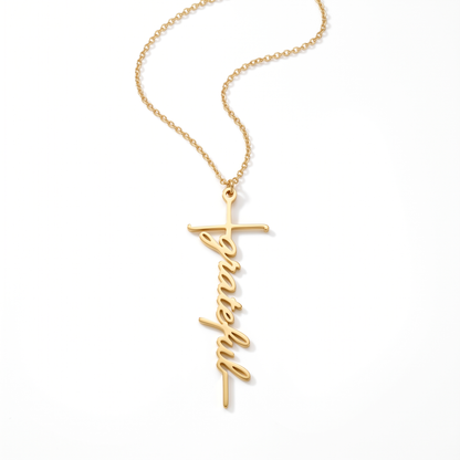 Grateful Script Cross Necklace Studio White Background