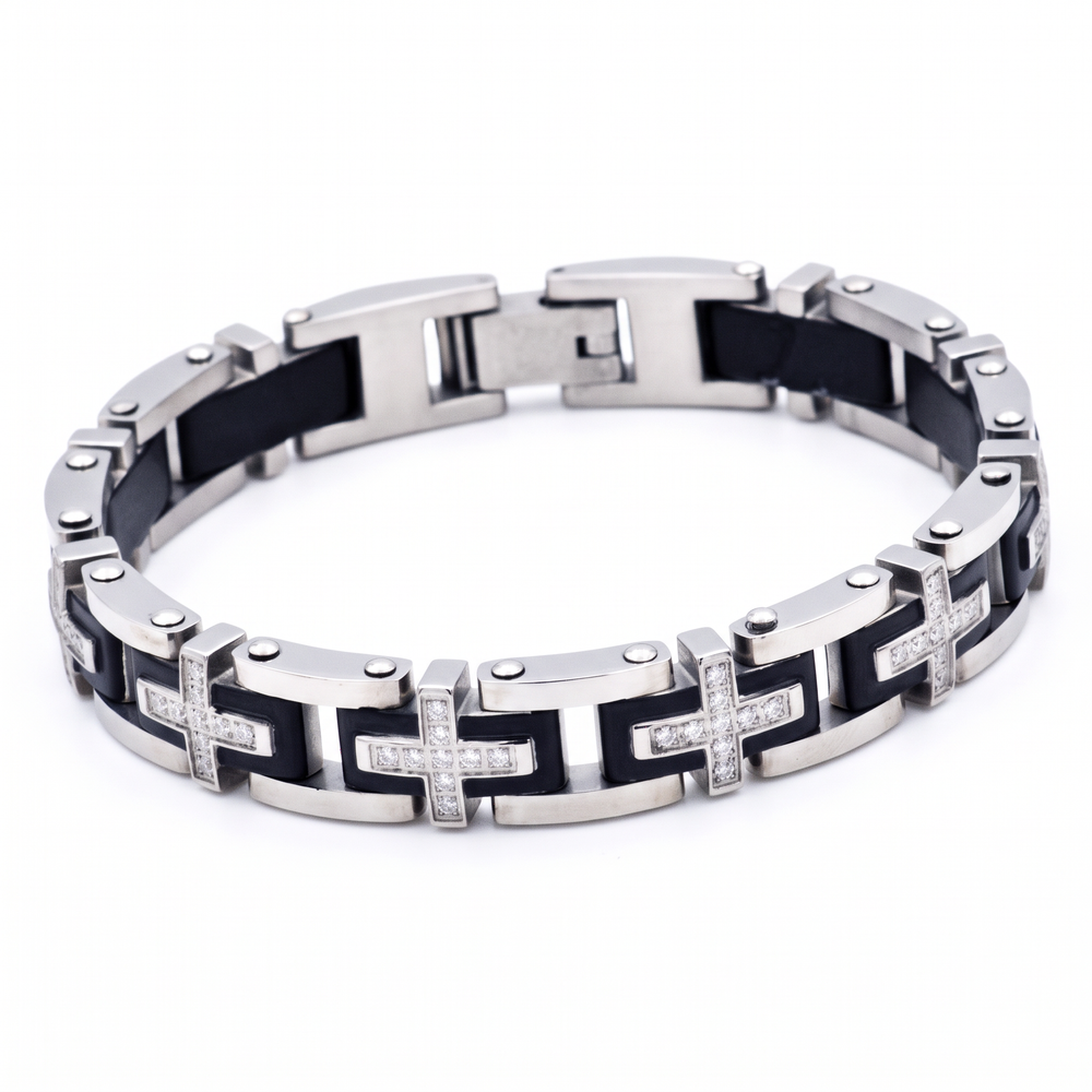 Men's Black 3 Wise Men Stainless Steel Cross Bracelet