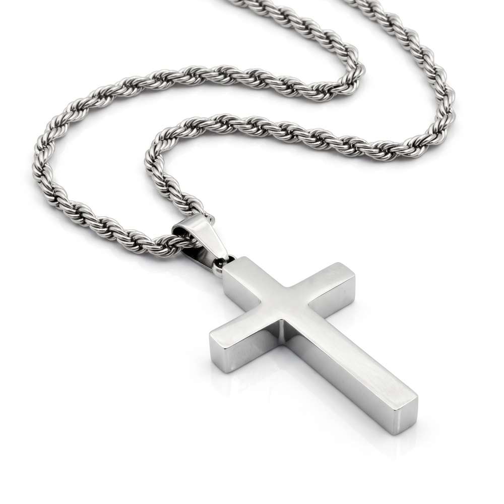 3 Wise Men Stainless Steel Silver Cross Necklace