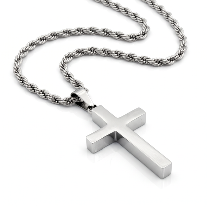 3 Wise Men Stainless Steel Silver Cross Necklace Studio White Background